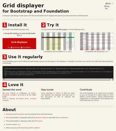 図4　BootstrapとFoundationのグリッドを表示するブックマークレット