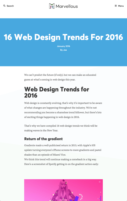 図1　2016年のWebデザインのトレンド16個