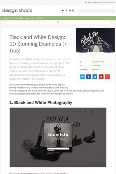 図2　白黒のウェブデザインの実例とヒント