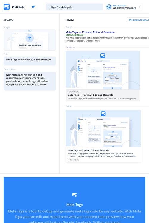 図6　各ソーシャルメディアのプレビューとメタタグの生成／編集ができるサービス
