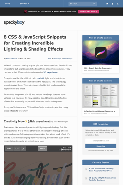 図5　CSSとJavaScriptによる照明とシェーディング効果の例