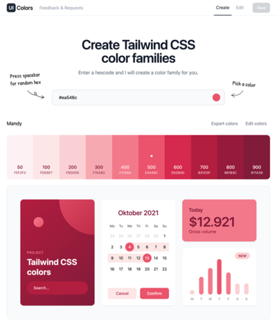 図6　Tailwind CSSなどで使えるカラーファミリーを作るサービス