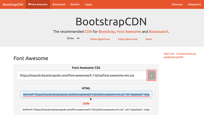 図1　BootstrapCDNのFont Awesomeのページ