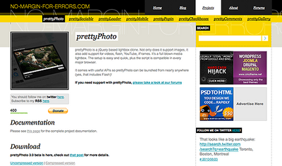 図1　「prettyPhoto」のサイト。