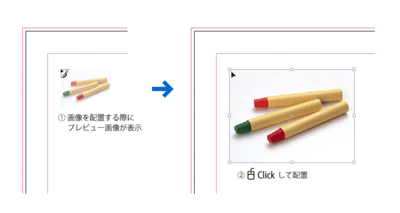 ［ファイル］→［配置］を実行して画像を配置するとき，マウスポインタに画像のプレビューが表示される
