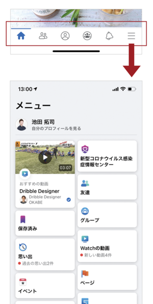 図3　FacebookのiPhoneアプリ