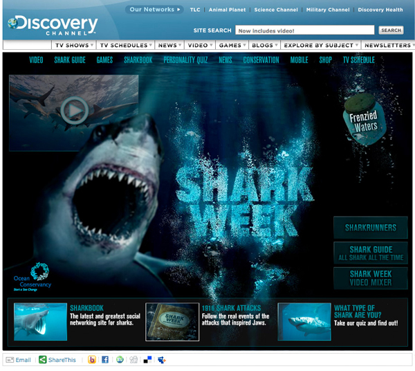 図6　Discovery Channelの「Shark Week」特集のウェブサイト