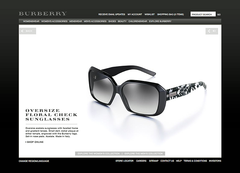 図3　『Burberry Eyewear』の製品紹介は非常にシンプル