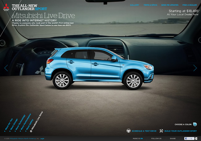実際の車をウェブサイト上で操作できる「Mitsubishi Live Drive」