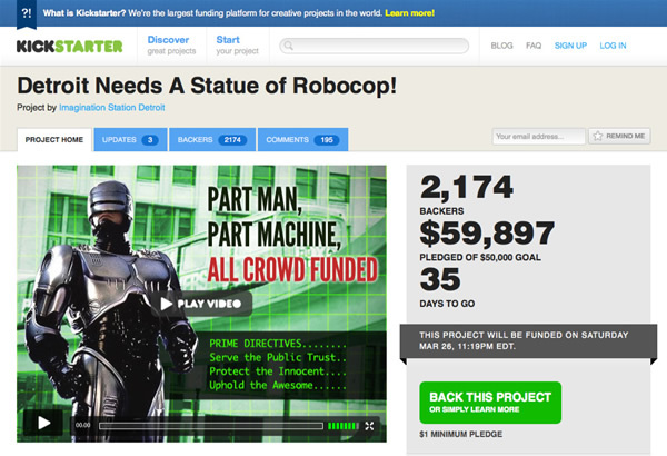 図4　Kickstarterの「Detroit Needs A Statue of Robocop!」プロジェクト