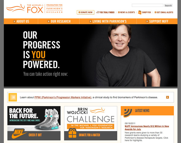 図3　パーキンソン病の研究助成財団「The Michael J. Fox Foundation for Parkinson's Research」のウェブサイト