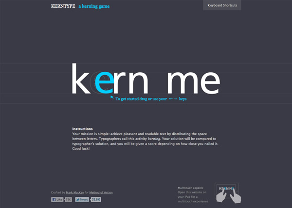 図1　ゲーム形式でカーニングを『Kern Type, the kerning game』