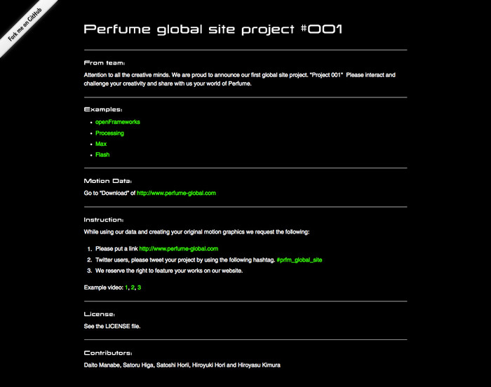 図3　モーションキャプチャデータが提供される『Perfume global site project #001』