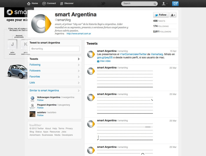 図7　ツイートによるアニメーションが展開される『smart Argentina (@smartArg) on Twitter』