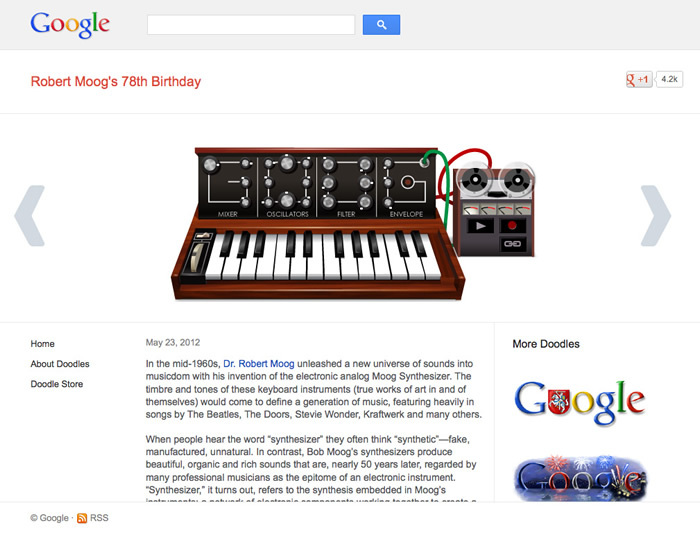 図5　『Robert Moog's 78th Birthday』は、現在もGoogle Doogleのアーカイブページで楽しめる