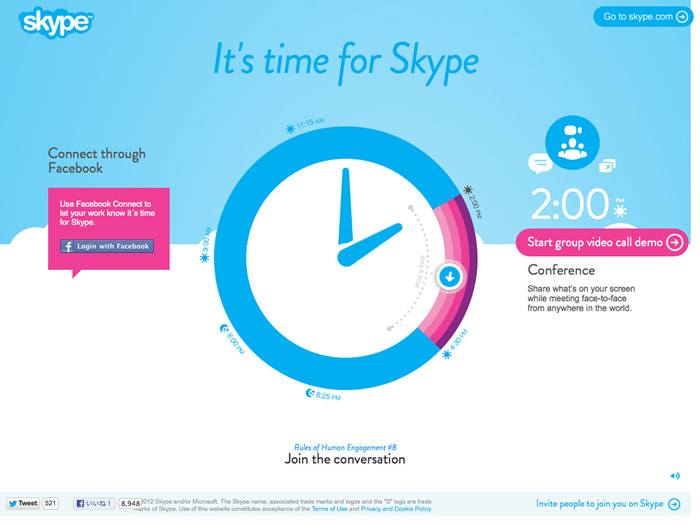 図1　「Skype」によるキャンペーンサイト、『It's time for Skype.』