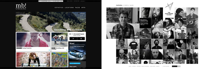 図10　Mercedes-Benzのウェブマガジン、『THE AVANT/GARDE DIARIES』（左）と『mb! by Mercedes-Benz』（右）