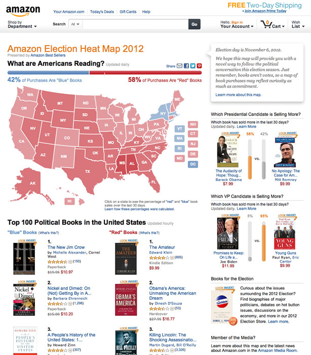 図1　政治関連書籍の販売データから作成される『Amazon Election Heat Map 2012』
