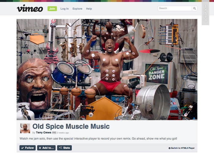 図4　「Old Spice」の新プロモーションサイト、『Old Spice Muscle Music on Vimeo』
