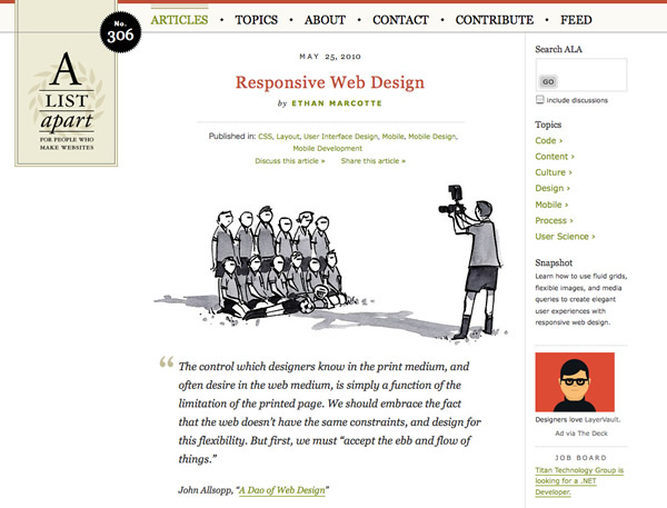 図4　「レスポンシブWebデザイン」が提唱された、「A List Apart」の「Responsive Web Design」
