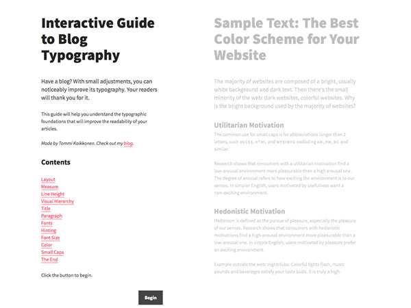 図1　Blogにおけるタイポグラフィを説明する『Interactive Guide to Blog Typography』