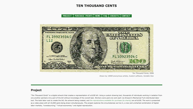 図3　10,000個に分割した100ドル紙幣を再描画するプロジェクト、「Ten Thousand Cents」