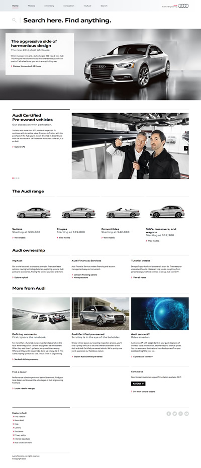 図6　大幅なリニューアルが実施された、Audi USAのウェブサイト