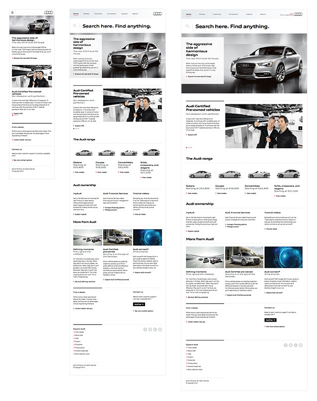 図9　Audi USAのウェブサイトは、レスポンシブWebデザインに対応