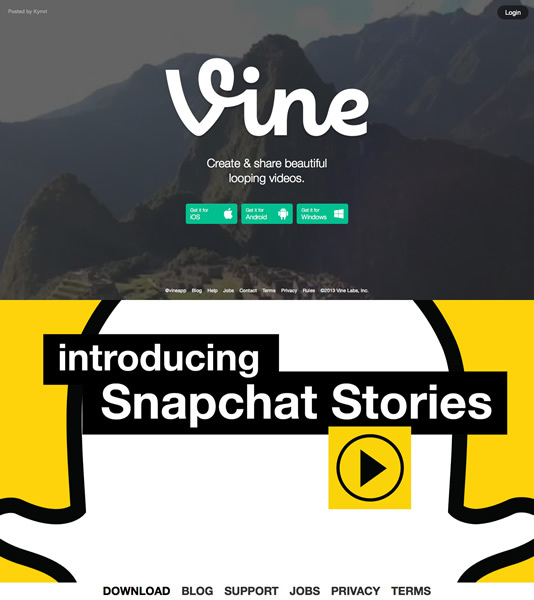 図7　大流行しているモバイルアプリの「Vine」（上）や「Snapchat」（下）