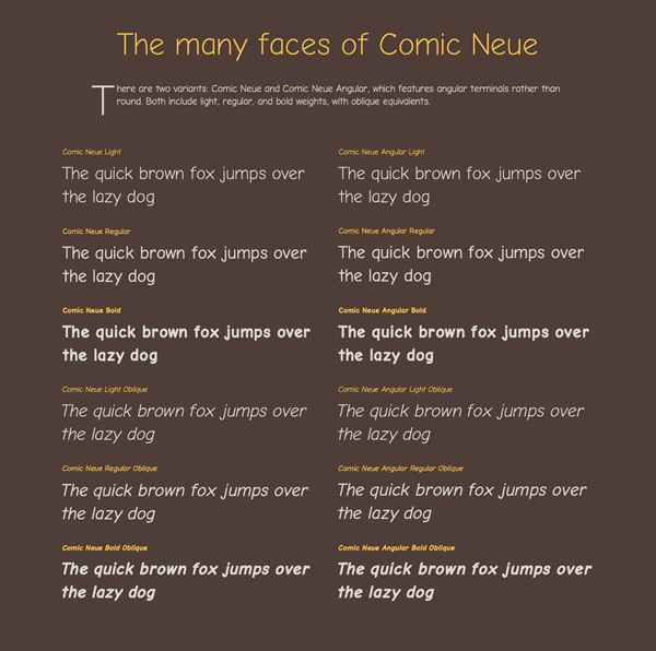 図6　2つのファミリー「Comic Neue」「Comic Neue Angular」が紹介されている