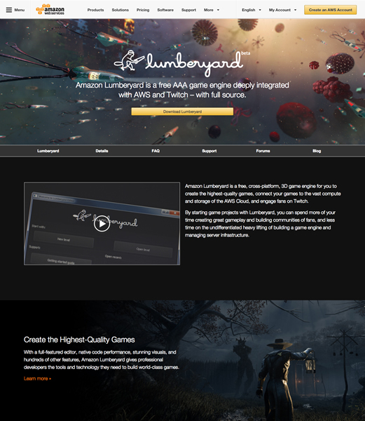 図7　Amazonによる無料の3Dゲームエンジン「Amazon Lumberyard」のウェブサイト