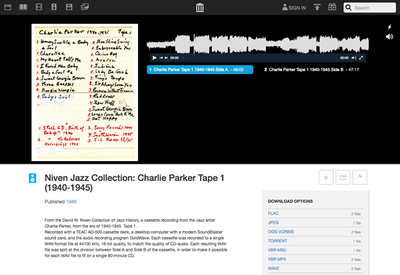 図6　アーカイブのひとつ，1940〜1945年のジャズアーティスト，Charlie Parker（チャーリー・パーカー）の音源を集めたもの