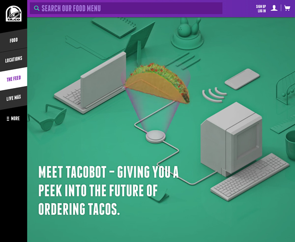 図4　Taco Bellが発表した、チャットボット「TacoBot」のウェブサイト
