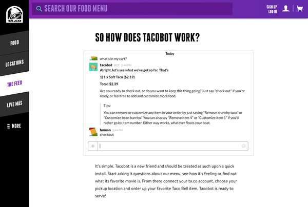 図5　「TacoBot」のウェブサイトで公開されているチャットの様子