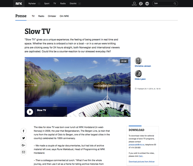 図2　NRK（ノルウェー放送協会）の「スローテレビ」を紹介するページ