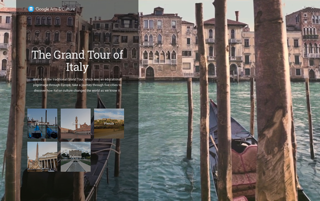 図3　イタリアの5つの都市を紹介する「The Grand Tour of Italy」は、「Google Earth」の新機能である「Voyager」によるガイドツアー
