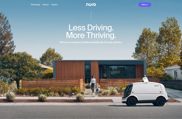 図8　Nuroはここ数年で急成長している自動運転配送者のスタートアップ企業のひとつ。配送におけるラストワンマイルをロボティクスで変革するというミッションを持ち、トヨタやソフトバンクからの資金協力も受けている