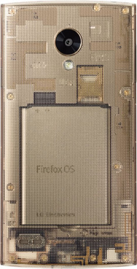 内部の基板が見える透明なボディ。Firefox OSが持つオープン性を表現している