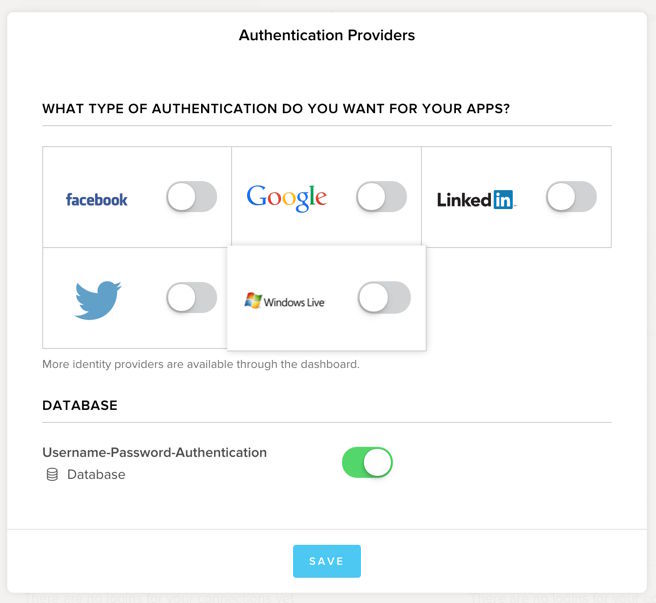 図9　DATABASE項目の「Username-Password-Authentication」のみチェックをしてSAVE