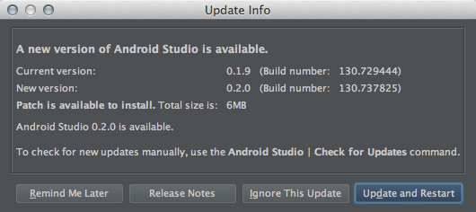 図23　Android Studio v0.2.0のアップデート情報