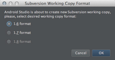 図5　「Subversion Working Copy Format」ダイアログ