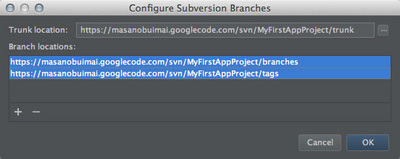 図3　「Configure Subversion Branches」ダイアログ（設定済み）
