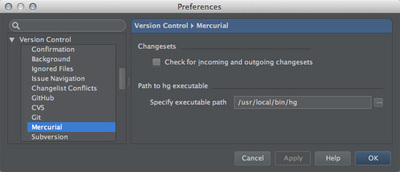 図1　「Preferences / Version Control / Mercurial」設定画面
