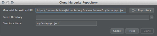 図19　「Clone Mercurial Repository」ダイアログ