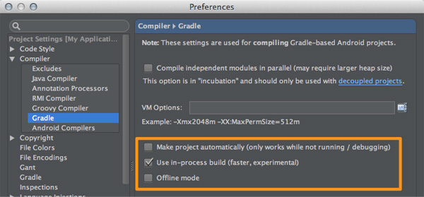 図3　「Preferences / Compiler / Gradle」設定画面