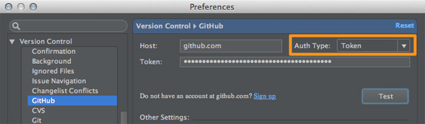 図14　「Preferences / Version Control / GitHub」設定画面
