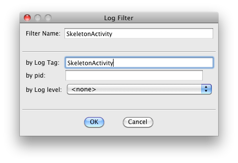 図4　フィルターの追加は、画面下のログペインの「＋」をクリックする。［by Log Tag］には、コードで指定したTagを指定する。
