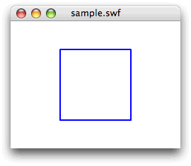 図3　ステージ中央に100ピクセル四方の正方形を青い線で描く