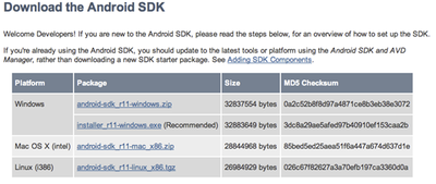 Android SDKのダウンロードページ
