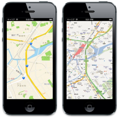 図1　iOS 6の地図とGoogleマップの比較